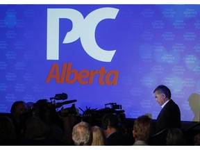Alberta PC Party leader Jim Prentice leaves after speaking to party faithful in Calgary, Alta., Tuesday, May 5, 2015. Prentice resigned as leader of the Alberta Progressive Conservatives.