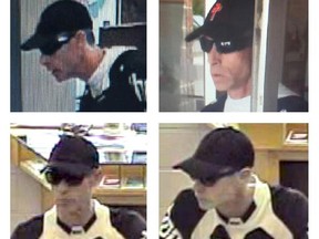 Mounties are searching for a suspect after four central Alberta banks were robbed between June 9 and 22, 2015.