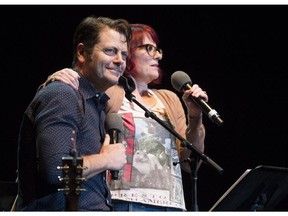 Comedian  Nick Offerman  and his wife Megan Mullally.