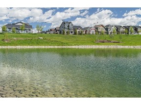 A water feature and green space in Legacy.