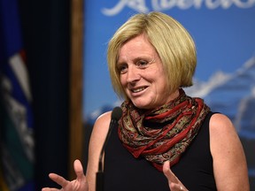 Premier Rachel Notley at a news conference about the first  session wrapping up at the Legislature in Edmonton.