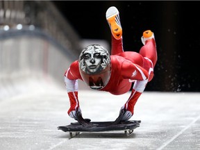 Sarah Reid of Canada makes a practice skeleton run ahead of the Sochi 2014 Winter Olympics at the Sanki Sliding Center on February 5, 2014 in Sochi, Russia.