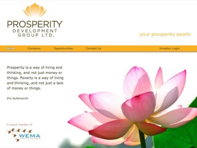 A screen image of the homepage of Prosperity Development Group Ltd.