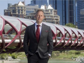 Randy Upright, chief executive of Manpower's Alberta region, in front of downtown Calgary.