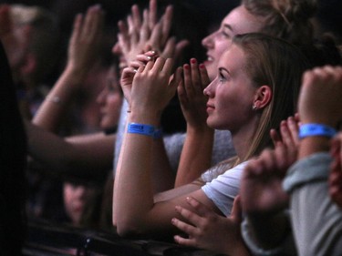 Crowds taken in Ed Sheeran as he performs at the Scotiabank Saddledome on Wednesday June 17, 2015.