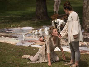 Charlie Gould, left, and Bobbi Goddard perform the Tempest as part of Shakespeare on the Bow in Prince's Island Park in Calgary on Tuesday, June 23, 2015. (Aryn Toombs/Calgary Herald)