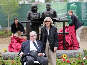 Ron and Marg Southern at the unveiling of their sculpture in the Founders' Plaza at Spruce Meadows in Calgary on June 2, 2015.