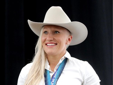 Calgary Stampede 2015 Parade Marshall, Kaillie Humphries during the unveiling at Stampede Park in Calgary on June 3, 2015.