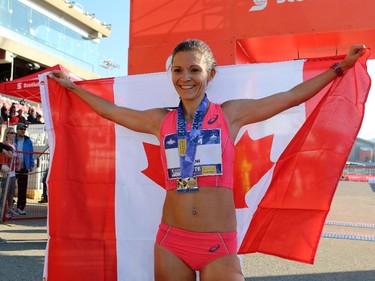 Lanni Marchant came in first in the half marathon. She also won last year.  The Scotiabank Calgary Marathon kicked off at 6:30 a.m. Sunday Morning May 31, 2015 with marathon and half marathon runners, a 50Krace,10K and a 5K at noon.