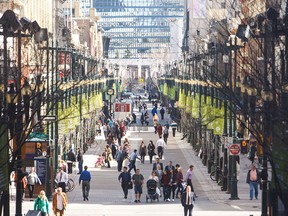 Pedestrians in downtown Calgary, pictured in March 2015.