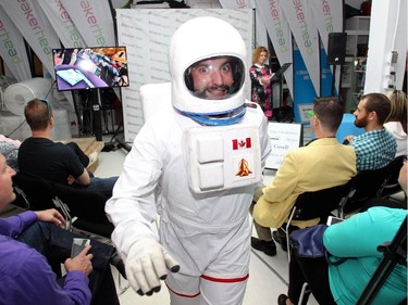 Astronaut actor Steve Nagy causes a stir at the Beakerhead launch Wednesday June 10, 2015 at the festival offices in Sunalta where the festival released this year's lineup. He will be a figure about town during the festival in September.