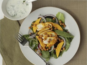 Tandoori Chicken Salad with Crisp Chickpeas and Mango is one salad from The Salad Bowl by Nicola Graimes that had Gwendolyn Richards thinking differently about salad.