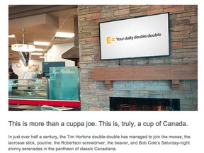 Screen image of an Enbridge blog post touting its in-store advertising deal with Tim Hortons.