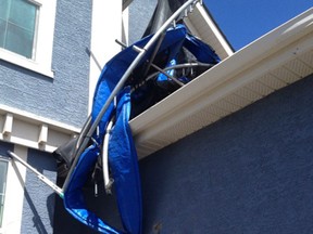 The owner said the trampoline was lifted several feet in the air on Sunday, went in a complete circle around the home, and was violently thrown into the side of the house.