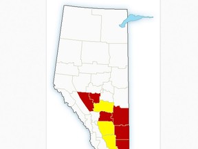 Public weather alerts for Alberta as of late Friday afternoon.
