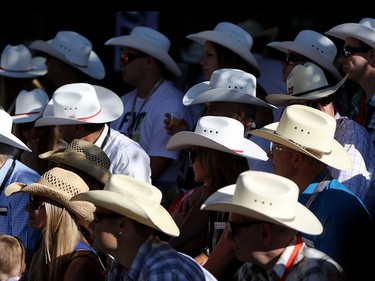 A sea of cowboy hats during the Calgary Stampede parade on July 3.