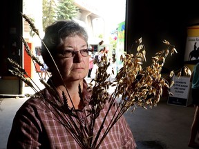 Debbie Lee, a Stampede volunteer and farmer, is concerned about dry agriculture conditions affecting her hay crop, at the Calgary Stampede in Calgary, on July 4.