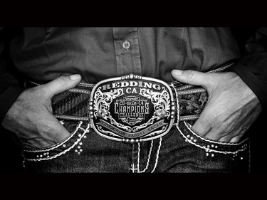 Barrel racer Carlee Pierce's belt buckle at the Calgary Stampede.