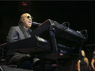 Stevie Wonder plays the keyboards during the last Saddledome concert performance of the 2015 Calgary Stampede in Calgary, on July 12, 2015.