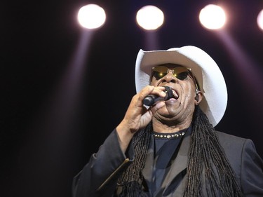 Stevie Wonder belts out a tune during the last Saddledome concert performance of the 2015 Calgary Stampede in Calgary, on July 12, 2015.