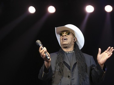 Stevie Wonder gets everyone to clap along during the last Saddledome concert performance of the 2015 Calgary Stampede in Calgary, on July 12, 2015.