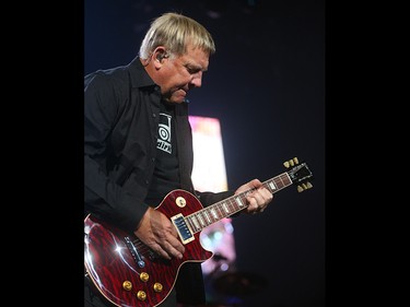 Alex Lifeson entertains Rush fans at the Scotiabank Saddledome in Calgary on Wednesday, July 15, 2015.