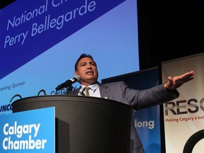 Assembly of First Nations Chief Perry Bellegarde makes a speech to the audience of the Calgary Chamber at the Hyatt Regency.