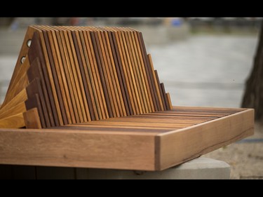 One of the locally made benches on St. Patrick's Island in Calgary on Wednesday, July 29, 2015.
