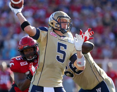 Winnipeg Blue Bombers quarterback Drew Willy during their game against the Calgary Stampeders at McMahon Stadium on July 18, 2015.
