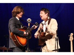 Joey Ryan (L) and Kenneth Pattengale of The Milk Carton Kids shown here performing during the 2015 Americana Honors Awards Nomination Ceremony at Ford Theater at the Country Music Hall of Fame and Museum in Nashville, Tennessee, were one of the headliners at the Calgary folk fest on Saturday night.