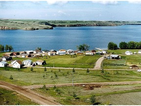 Aerial view of Little Bow Resort, along the 12-mile long Travers Reservoir near the Alberta town of Vulcan.