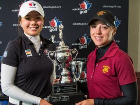 Jennifer Ha, Alberta Ladies Amateur golf championship, and runner up Sabrine Garrison at Lynx Ridge Golf Club in Calgary on Thursday, July 16, 2015.