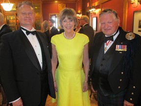 Cal 0724 Winston 5 The Sir Winston Churchill Society of Calgary 49th Annual Memorial Banquet featured keynote speaker Emma Soames (centre), Sir Winston's granddaughter.  Joining Soames are society president Steven Robertson (left) and avid supporter Ron Mannix.