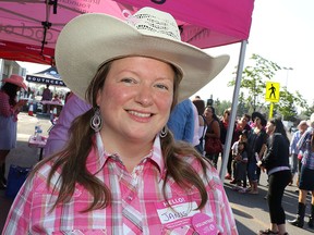 Breast cancer survivor Janis Simmons spoke about the importance of breast cancer awareness at the Pink Pancake Stampede Breakfast in support of Canadian Breast Cancer Foundation CIBC Run at South Centre on Wednesday, July 8.