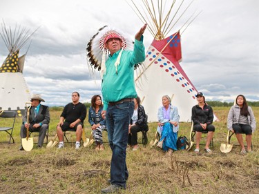 Tsuu Tina Chief Roy Whitney stands at the ground breaking for the new All Chiefs Sportsplex to be built on the Tsuu Tina nation.