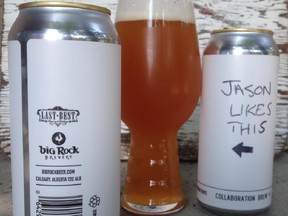 Collaboration Brew #1, a joint effort by Last Best Brewing and Big Rock. Packaged with minimal labelling and no tasting notes, the makers want the beer to speak for itself. Blogger Jason van Rassel used the blank tableau to express his own opinion.