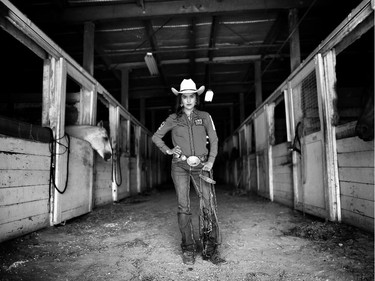 Barrel racer Kassidy Dennison, 23, from New Mexico before competing at the Calgary Stampede on july 4, 2015.