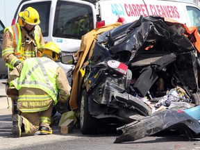 RCMP, Rocky View Fire and Calgary EMS responded to a fatal collision at the intersection of Highway 1 and Garden Road on July 24, 2015. One female passenger of one of the four vehicles involved in the collision was pronounced dead at the scene. Four others were transported to hospital in various conditions.