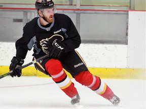 Jakub Nakladal skates during a drill at the Calgary Flames prospects camp at the WinSport ice complex on Tuesday. The Czech defender is by far the oldest man at camp, but he's attending to get acclimated to the Flames organization before training camp in September.