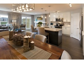 The open-concept main floor in the Cadenza by Brookfield in Auburn Bay.