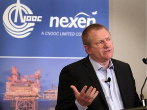 Nexen's senior vice-president of Canadian operations, Ron Bailey, discusses a pipeline failure near Nexen's Long Lake facility during a press conference on July 17, 2015.