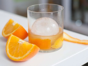 A non-airplane version of an Old Fashioned cocktail.