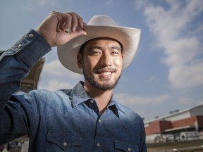 Godfrey Gao visits the Grandstand at the Calgary Stampede on Tuesday, July 7, 2015.