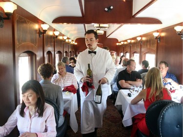 An old dining car has been renovated to period standards and put in use on the track at Heritage Park as chefs put out fabulous food for patrons, on July 14, 2015.