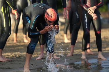 An athlete gets ready to compete during Ironman 70.3 Calgary.
