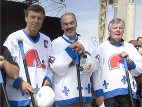Former Quebec Nordiques legends Peter Stastny, left, Michel Goulet and Marc Tardif were on hand at the ground breaking ceremony for the city's new "NHL size" arena in September 2012. On Monday, Quebecor Inc. officially filed an expansion bid with the NHL to bring a new team to the city.