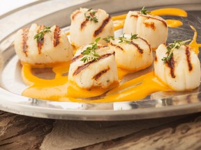 Grilled Scallops and Tequila Tomato Sauce.