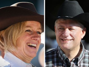 Rachel Notley  and Stephen Harper at the Calgary Stampede Parade on Friday, July 3.