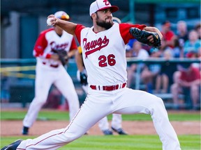 Okotoks Dawgs pitcher Dylan Nelson in action on July 1, 2015.