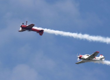 Bud and Ross Granley and their aerobatic Yak aircraft during the Wings Over Springbank air show at Springbank Airport west of Calgary on July 19, 2015.